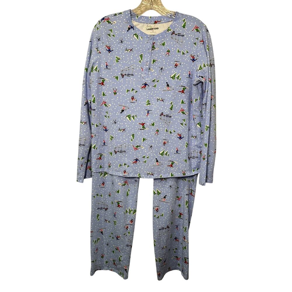 Lands End Skiing Winter Pajamas Small